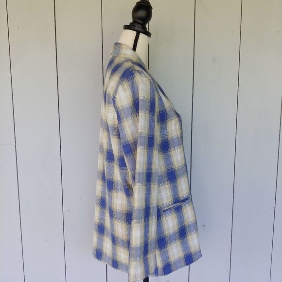 CHRISTY GIRL | BlueYellow Plaid Boyfriend Blazer - Picture 4 of 14
